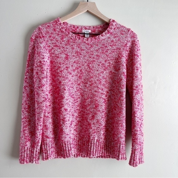 L.L.Bean 100% Cotton Pullover Knit Sweater in Marled‎ Red White, Size Medium - Picture 1 of 8
